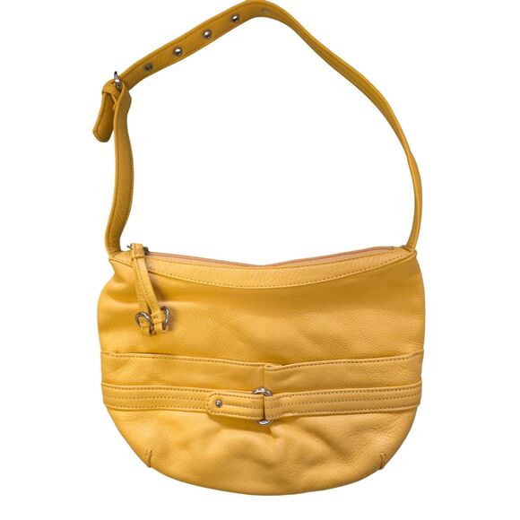 VTG Stone Mountain Mustard Yellow Leather Shoulder Hobo Bag Y2K Minimalist - Picture 2 of 8